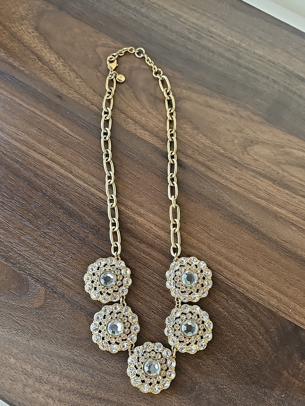 J. Crew Gold-tone Crystal Floral Medallion Statement 18-20" Necklace Ex Cond